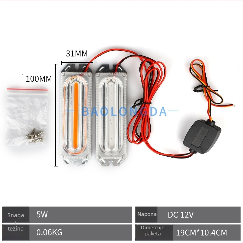 Automobilsko LED upozoravajuće svjetlo, aluminijsko kućište, 12W pri 12V, model One-to-Two, prilagodljiva obrada