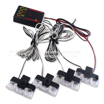 12V bežični daljinski upravljač auto strob svjetlo, četiri 2-LED modula crveno-plavo, za ugradnju na rešetku hladnjaka