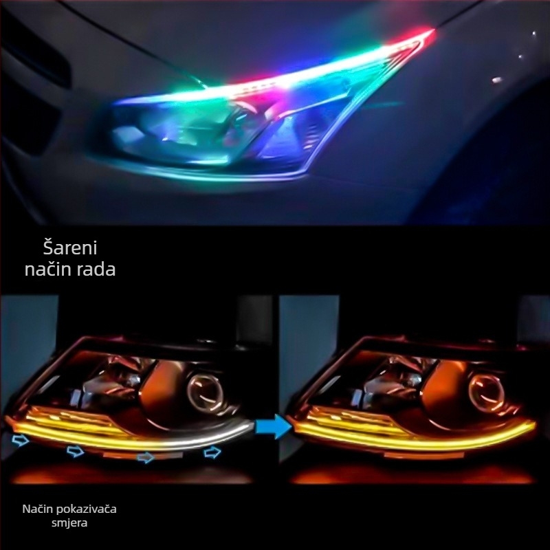 Ultra-tanke LED dnevne svjetiljke za automobil, upravljanje putem aplikacije, dinamičan vodič svjetla s promjenom boje i pokazivač smjera