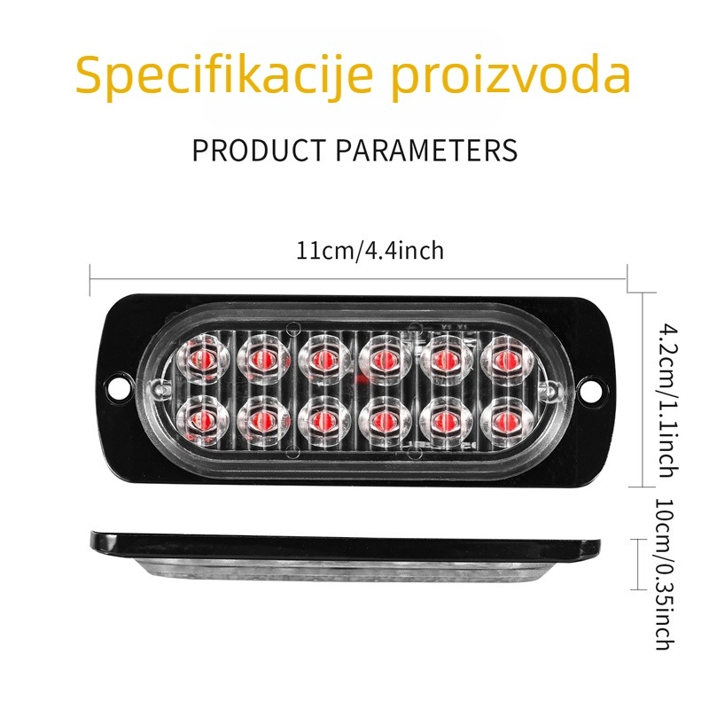 12-24V bočno sigurnosno svjetlo za vozilo, 12 LED ultra-tanki strob svjetlo, neprekidno osvjetljenje, za kamione