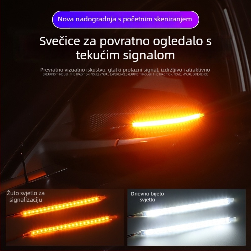 LED trak za stražnje ogledalo automobila s tekućim svjetlosnim učinkom, dinamički pokazivač i dnevno svjetlo, aluminijski substrat, 12V, 5W, 0.2A, Model Mk-698366