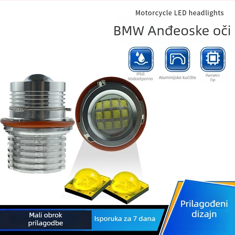 BMW LED prednja svjetla s Angel Eyes, 60W, 12-24V, avionski aluminij, model HXBMW-E3917, vijek trajanja 30000 h