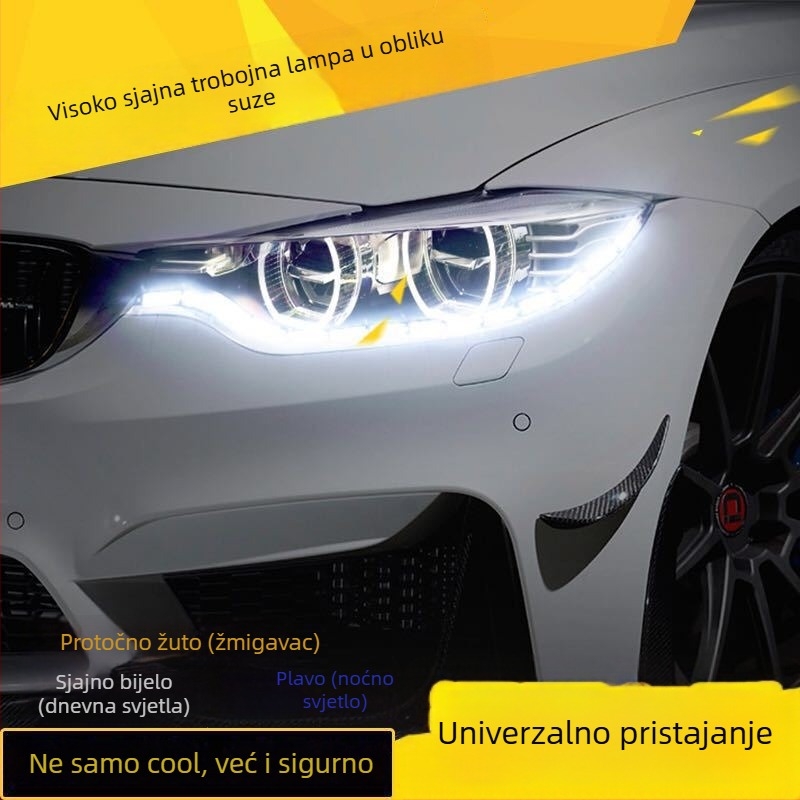 LED dnevna svjetla za automobil s kristalnim suznim okom, teleskopskim dizajnom, dvobojnim i trobojnom efektom vodnog toka i signalizacijom skretanja (bijela, plava, žuta)