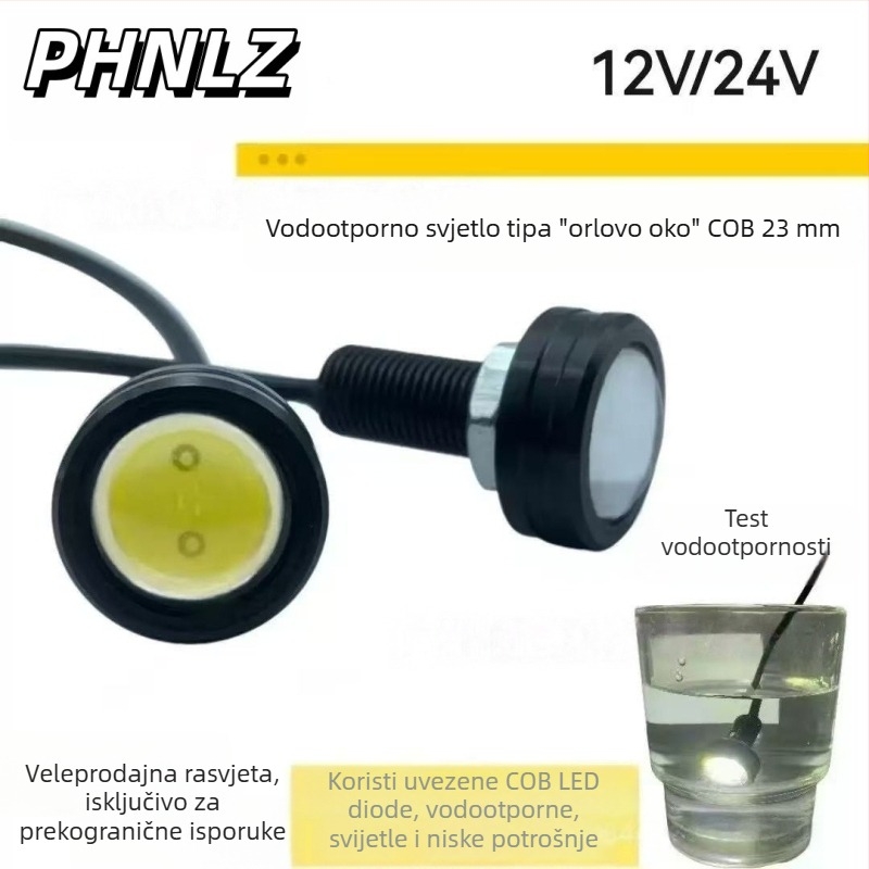 COB 23 mm vodootporne dnevne LED lampe za automobile i pomorske svrhe, visoko svijetle LED lampe, Eagle Eye svjetla i signalizacije smjera
