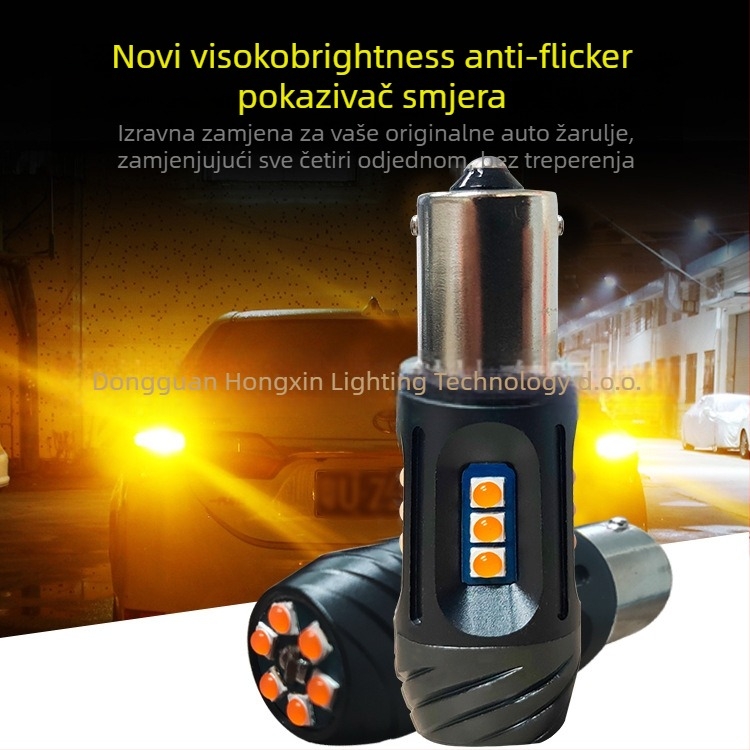 LED automobilni pokazivač smjera 1156 (T20/7440) s dekodiranjem i zaštitom od treperenja, kućište od avionskog aluminija, 10-30V, 1.5-2A, 24W, 2000 lm, IP68