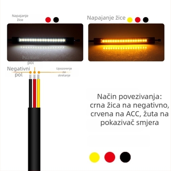 ZD-65 LED svjetlosni pojas za motocikl i električno vozilo – dvobojni indikator s tekućim svjetlima; Model ZD-65, 12V, 1W, 3000–6000K, vijek trajanja 30.000 sati