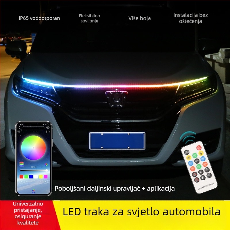LED svjetlo za haubu automobila s tekućom svjetlosnom trakom u središnjoj rešetki