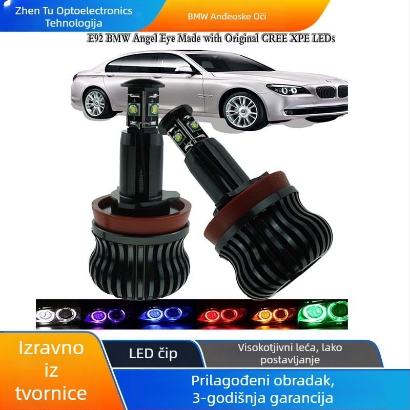 BMW E92 20W LED Angel Eye svjetlo, 12-24V, IP68, avionski aluminij, model HXBMW-E9204, trajanje 30000h, kompatibilno s BMW modelima