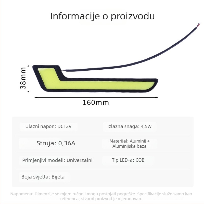 Automobilska LED dnevna svjetla, oblik L, COB, vodootporna, univerzalno dekorativno svjetlo za maglu