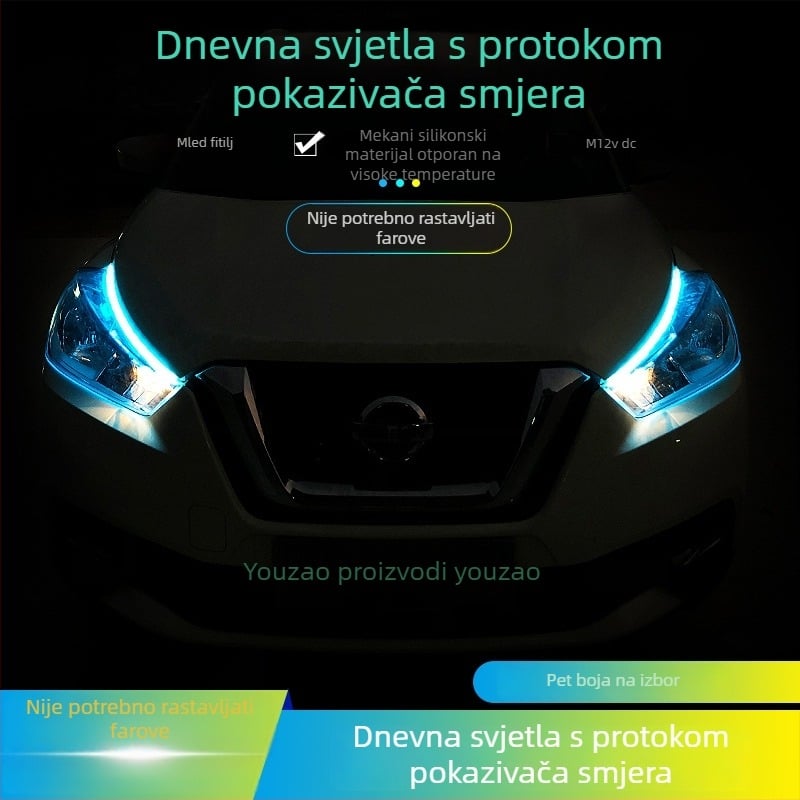 LED ultra-tanka dnevna svjetlosna traka za vozila, univerzalna primjena, 30 cm, efekt tekućeg svjetla i pokazivač smjera