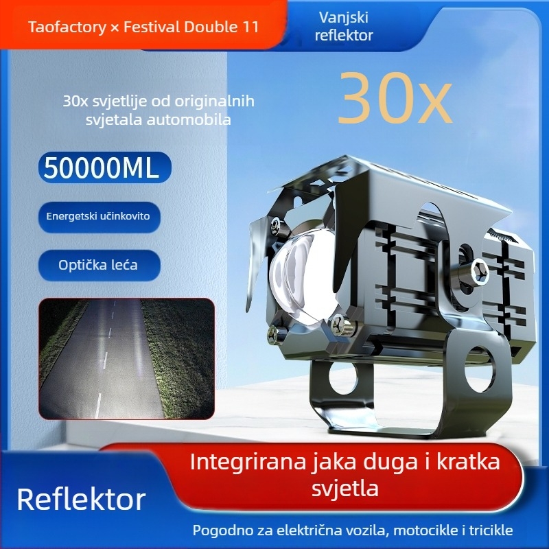 LED spot svjetlo za motocikle i električna vozila, dvostruko lasersko svjetlo, visoka svjetlost, 12–72V, 2000 lm, 12W
