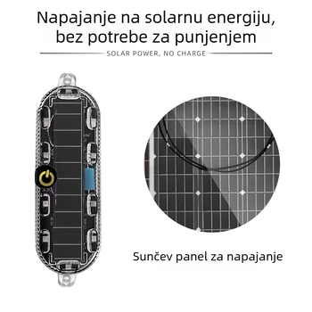 Solarna LED migajuća zadnja svjetiljka za motocikle i električna vozila, ovalni kućište, 5W, vijek trajanja 20.000 sati, materijal Solar+PC