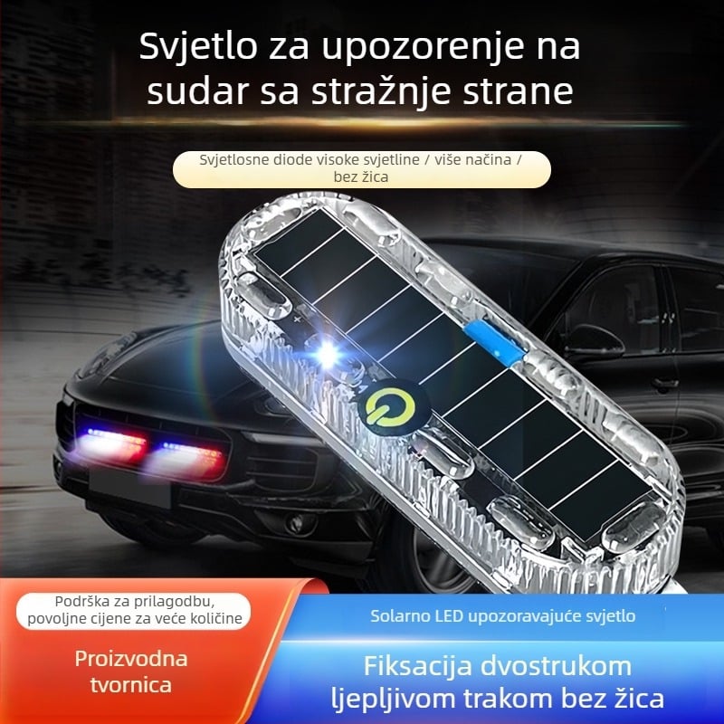 Solarna LED migajuća zadnja svjetiljka za motocikle i električna vozila, ovalni kućište, 5W, vijek trajanja 20.000 sati, materijal Solar+PC