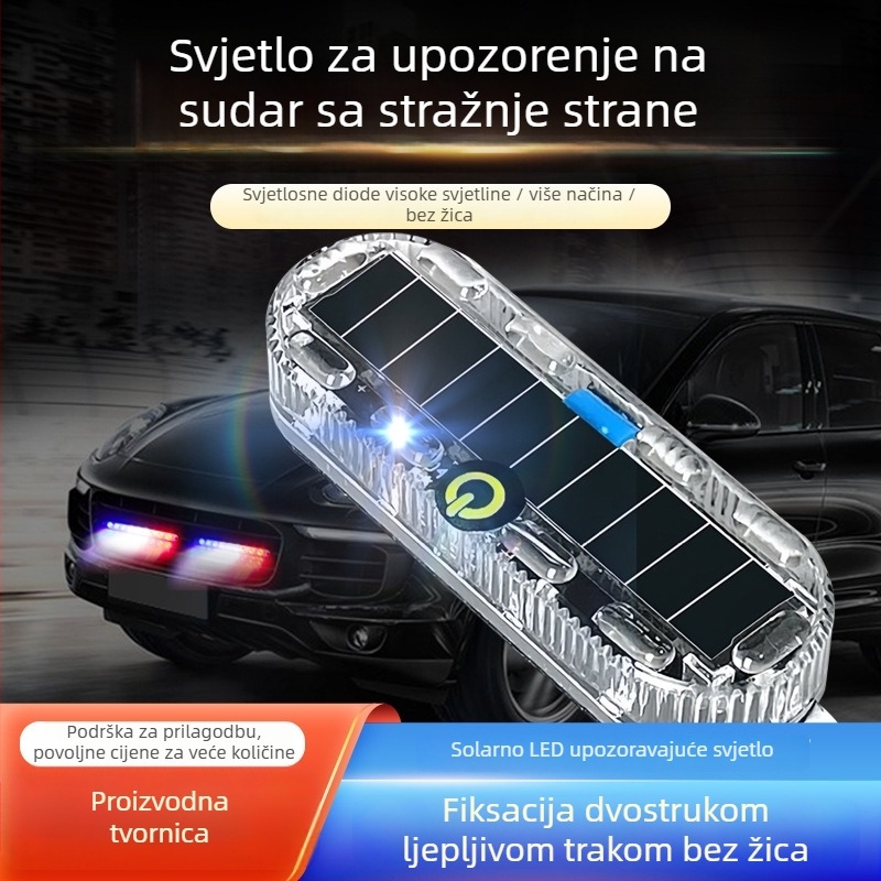 Solarna LED migajuća zadnja svjetiljka za motocikle i električna vozila, ovalni kućište, 5W, vijek trajanja 20.000 sati, materijal Solar+PC