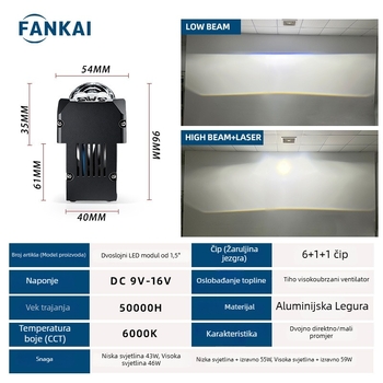 Dualni Direktni LED Matrični Modul za Auto Svjetla — 59W, 12V, Trajanje 50.000 h, LED Izvor