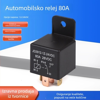 Automobilsko rele s plastičnim kućištem, 12V, 80A, JD2912, kompaktne dimenzije, visok protok struje