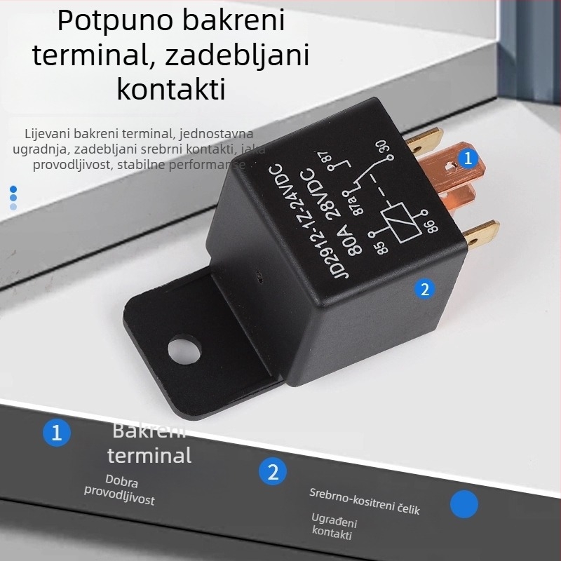 Automobilsko rele s plastičnim kućištem, 12V, 80A, JD2912, kompaktne dimenzije, visok protok struje