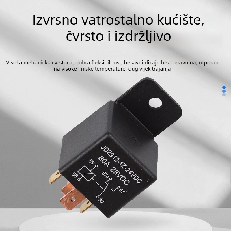 Automobilsko rele s plastičnim kućištem, 12V, 80A, JD2912, kompaktne dimenzije, visok protok struje
