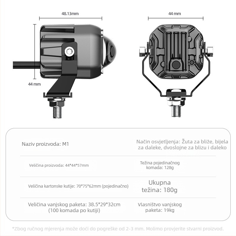 LED far za motocikl s okruglom lećom - vodootporan IP67, 12-80V, 1.3A, LED izvor, model M1