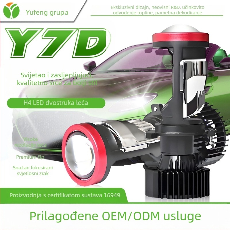 Motociklističko LED prednje svjetlo s dvostrukom lećom, H4, integrirano daljinsko i blisko svjetlo (65W, 12V, 5500 lm, IP68, Y7D)