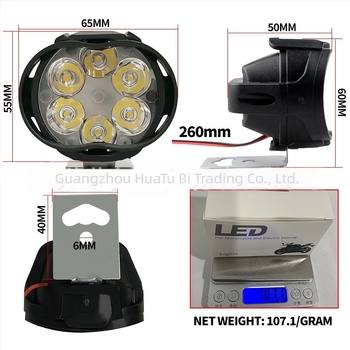 LED reflektor za motocikl — 6 LED vanjski prednji svjetlosni sklop s lećom, 12V, 18W, 800LM, IP65, materijal: plast + metalni nosač, model 005