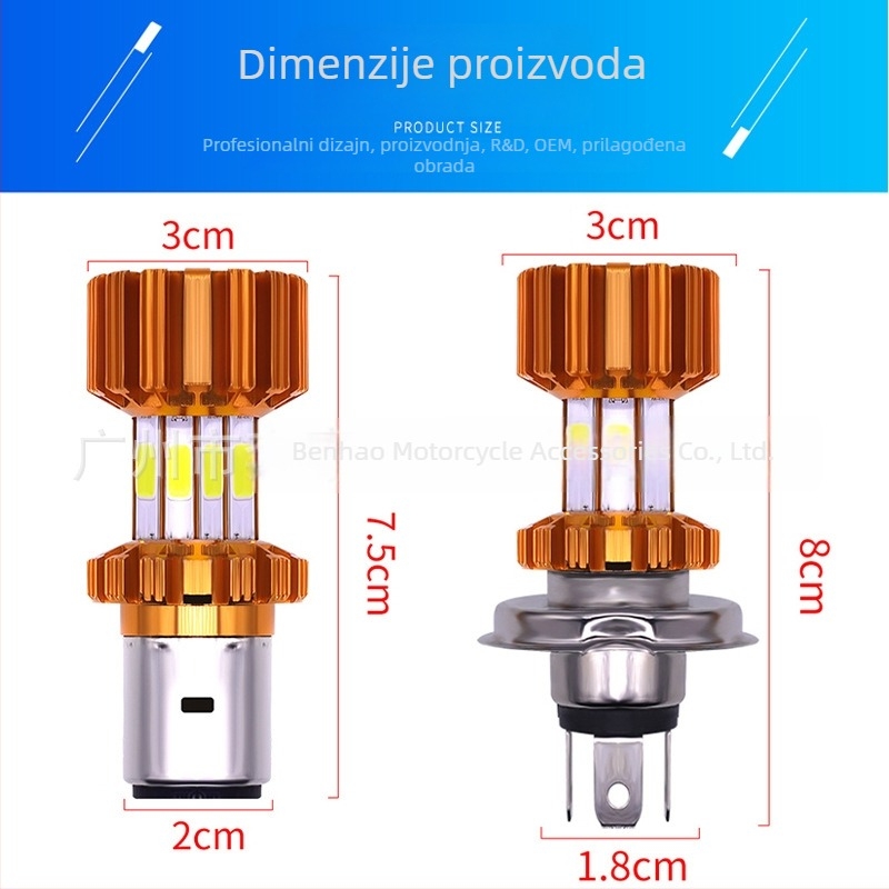 LED glavni svjetlosni sklop za električni motocikl, H4 visok/niži snop, 18W izvor svjetla, aluminijska legura, pričvršćivanje dvostrukim ili trostrukim kopčama, model M-001
