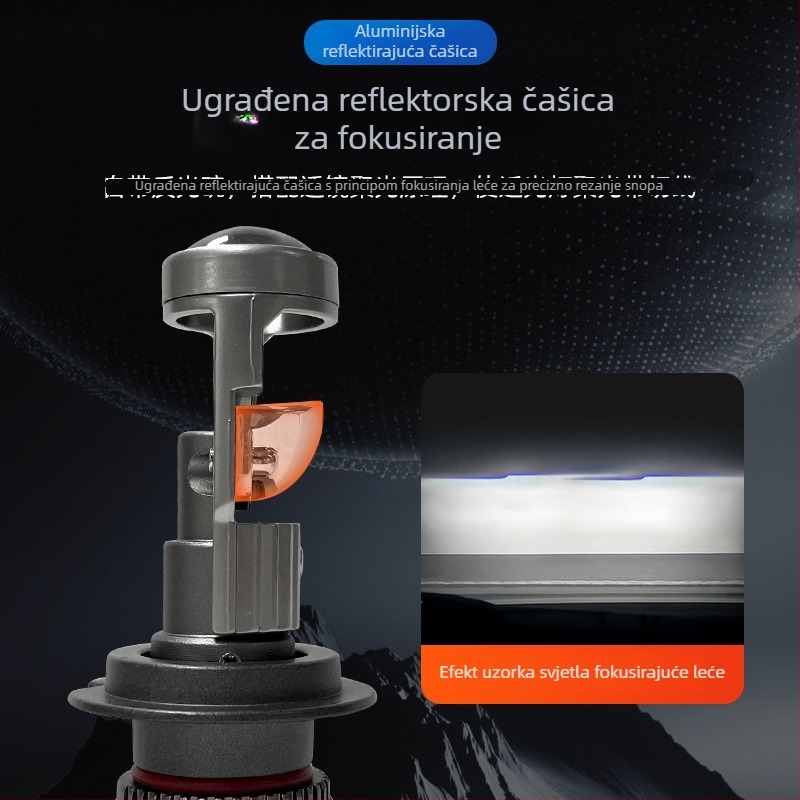 Shellette T serija LED prednje svjetlo s lećom za automobil, snažno svjetlo, integrirani visoki i niski snopovi, kompatibilno s H4/H11/H7