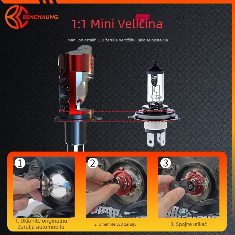 A5 50W dvostruko svjetlo H4 s malom lećom, integrirano LED svjetlo za motocikl, 12–24V, IP68, 12000 lm, avionski aluminij, izravno spajanje
