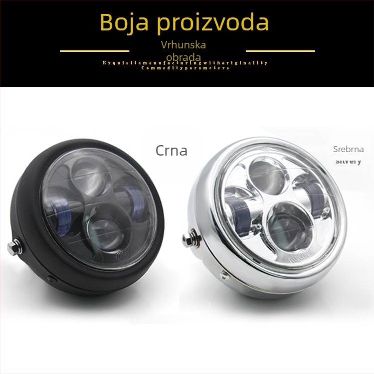 Motocikl LED far, dizajn s četiri oka, 35W, 12V, metalno stražnje kućište + stakleno kućište, razina zaštite A