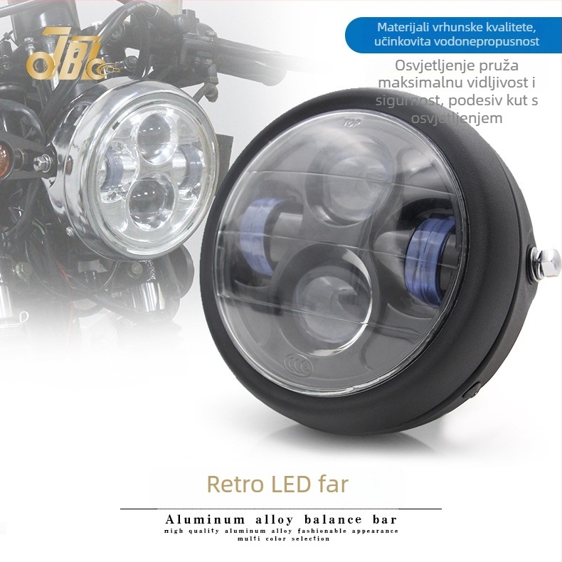 Motocikl LED far, dizajn s četiri oka, 35W, 12V, metalno stražnje kućište + stakleno kućište, razina zaštite A