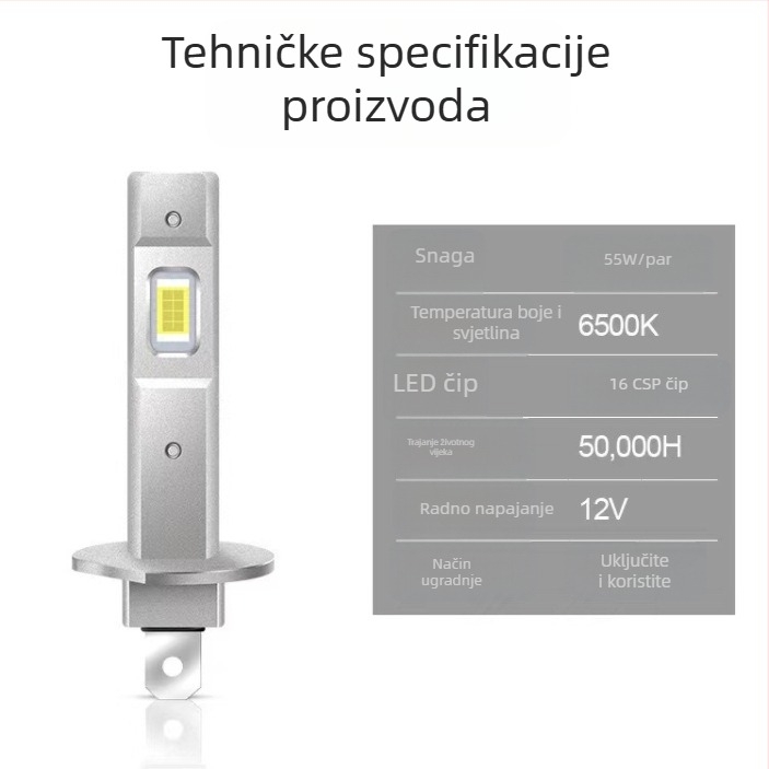 H1 LED prednje svjetlo bez leće, aluminijsko kućište, IP65, 12V, LED 3570
