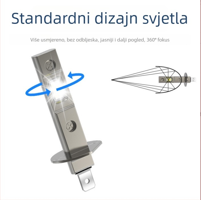 H1 LED prednje svjetlo bez leće, aluminijsko kućište, IP65, 12V, LED 3570