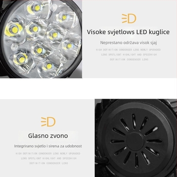 LED prednje svjetlo za električno vozilo, kućište od aluminijske legure, 12-80V, tip sjenila kao na slici