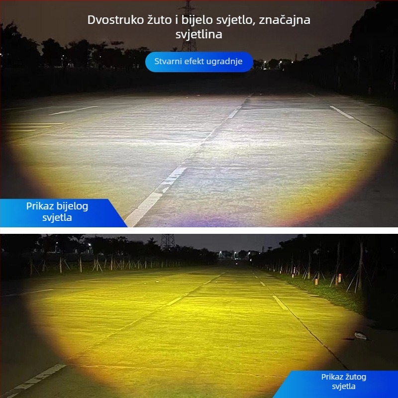 Univerzalna automobilska svjetla, kućište od zrakoplovnog aluminija, dvobojno bijelo i žuto, visokosvjetni reflektori, aftermarket svjetla