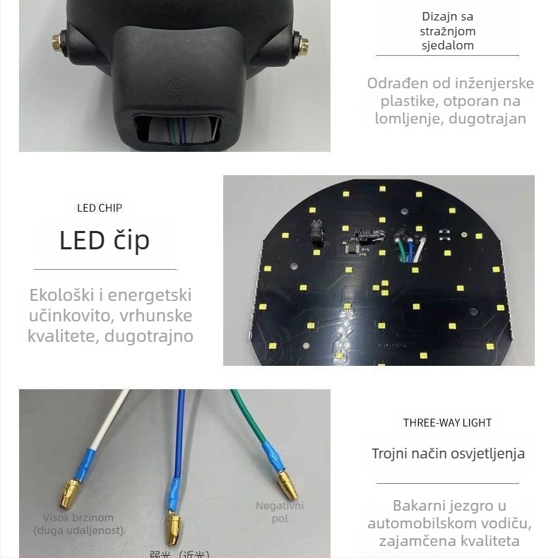 Univerzalni LED prednji far za motocikl i tricikl – LED izvor svjetla; nije sklopni dio; kompatibilan s automatskim mjenjačem