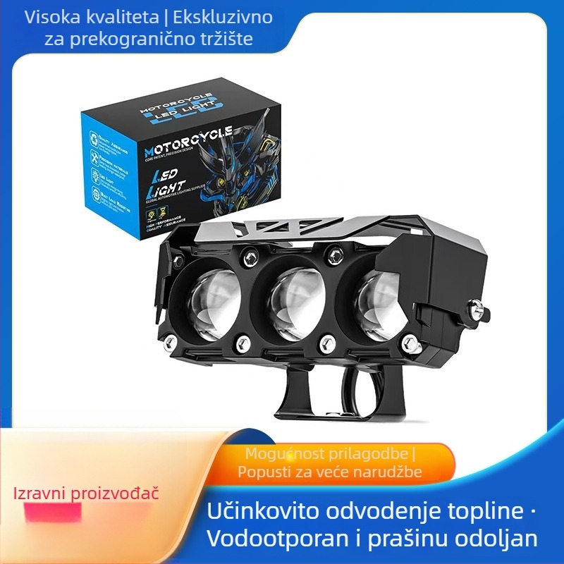 Motociklističko LED reflektor, dvobojni, trodijelna leća, visok/niži snop, vodootporno kućište, aluminijsko kućište, IP67, LED 18W