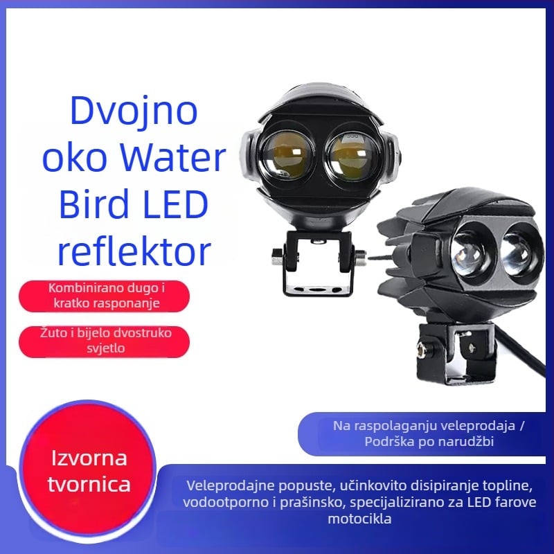 Motociklistički LED reflektor Waterfowl Eyes, dvostruka LED, vanjska leća, 12–50V, 26.4W, 5000lm, IP68