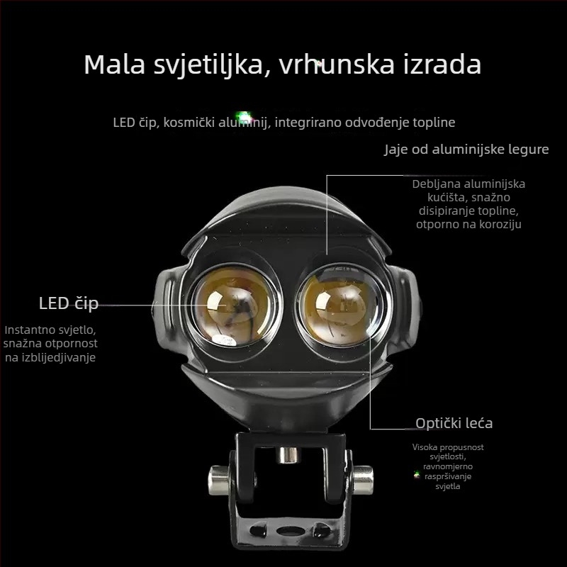 Motociklistički LED reflektor Waterfowl Eyes, dvostruka LED, vanjska leća, 12–50V, 26.4W, 5000lm, IP68