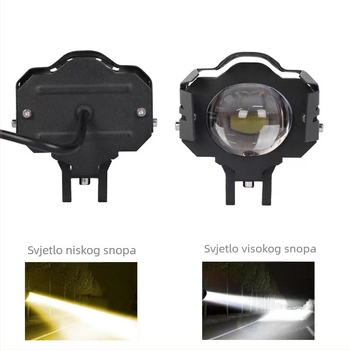 Motocikl LED spot svjetlo s integriranim visokim i niskim snopom, vanjski LED far za vozila, dvobojna žuto-bijela dvostruka leća, 30W, 12-80V, 4500LM, IP67, vijek trajanja ≥ 30000 h