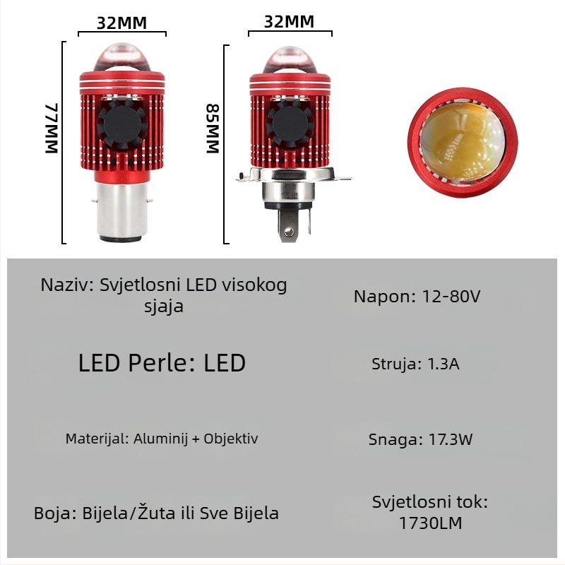 H4 motocikl svjetlo s fisheye lećom i ugrađenim ventilatorom, 5000 lm, 17.3 W, 12–80 V AC/DC, IP35