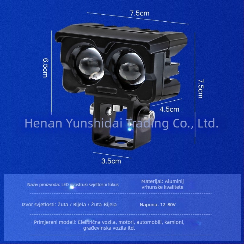 Motociklistički reflektor s binokularnom lećom – LED, 2000 lm, 12–36 V, 20 W, aluminijska legura