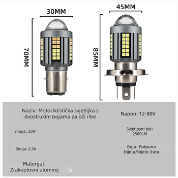 LED prednja svjetla za motocikl, dvobojna leća, univerzalno 12-80V