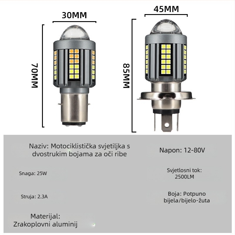LED prednja svjetla za motocikl, dvobojna leća, univerzalno 12-80V