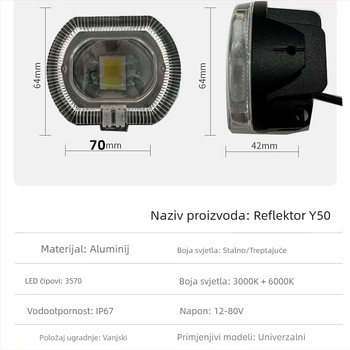 LED prednje svjetlo za električni motocikl – vodootporan prednji reflektor s visokim i niskim snopom te integriranim svjetlom za maglu