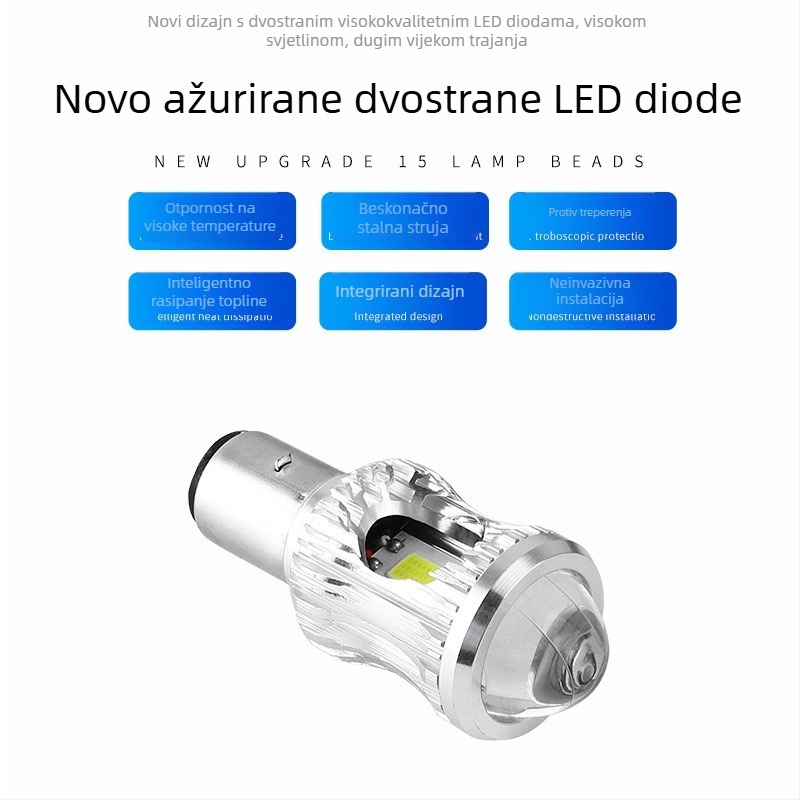 LED far motocikla H4 BA20D za električni motocikl – visoko i nisko svjetlo s lećom