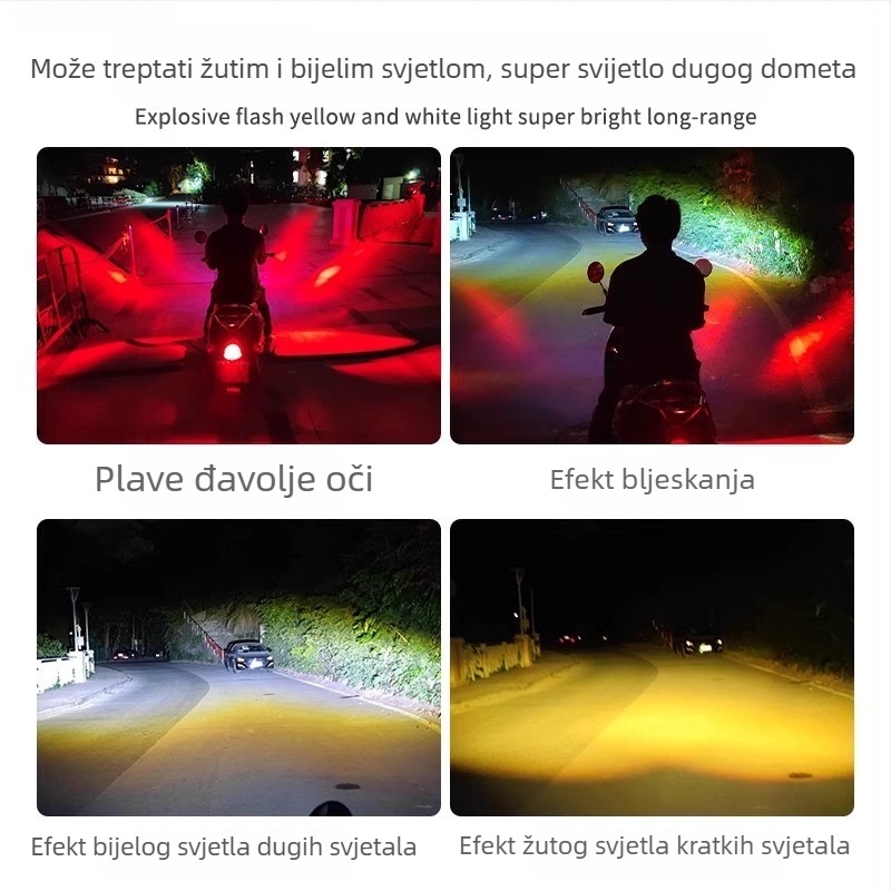 LED reflektor s vanjskim strobom za motocikle i električna vozila, kompaktni laserski far