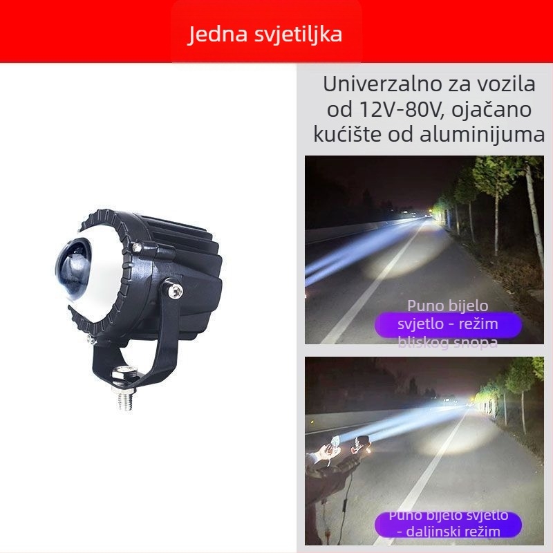 LED reflektor za električna vozila i motocikle, univerzalni 12V–80V, visok snop, veliki objektiv