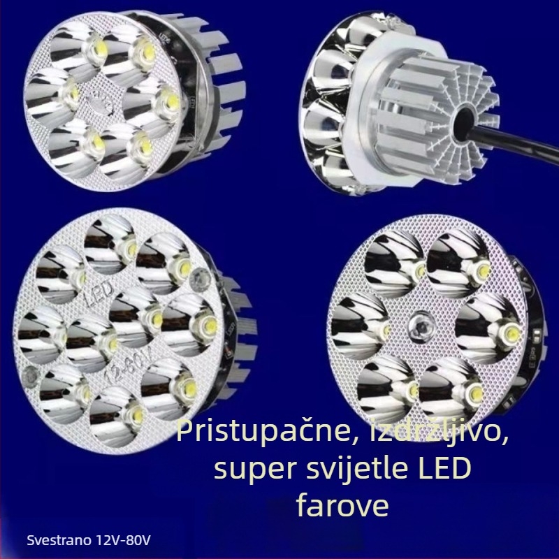 LED prednje svjetlo za motocikle i električna vozila, 12–60V, ugrađeni reflektor, daleki i bliski snop, velika žarulja