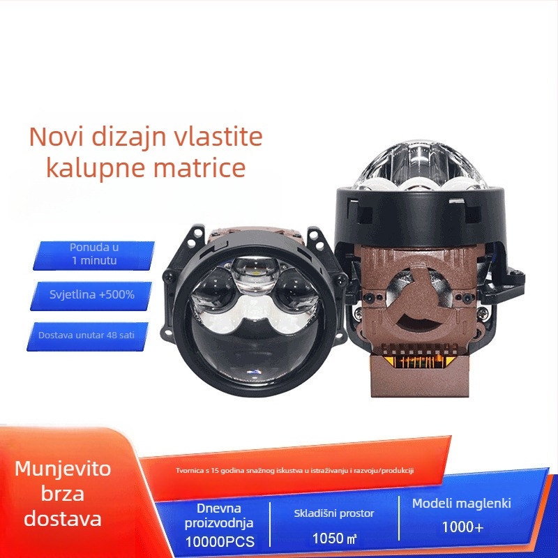 LED auto prednja svjetla s dvostrukim osvjetljenjem, tri direktne leće, laser, 85W, 12V