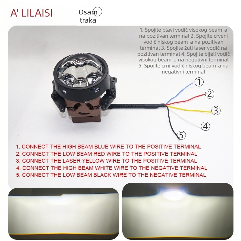LED auto prednja svjetla s dvostrukim osvjetljenjem, tri direktne leće, laser, 85W, 12V